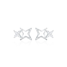将图片加载到图库查看器，SLUYNZ 925 Sterling Silver Minimalist Double Stars Studs Earrings for Womens Teen Girls Shiny CZ Earrings
