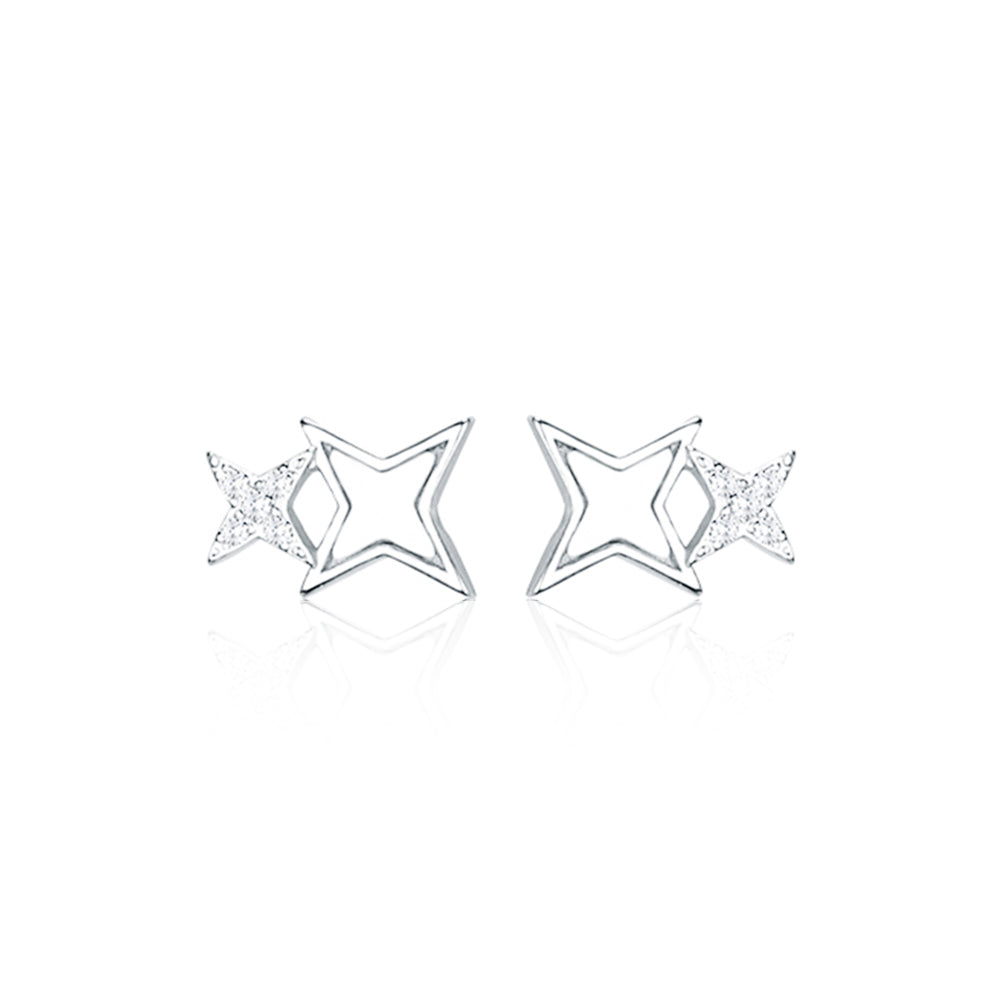 SLUYNZ 925 Sterling Silver Minimalist Double Stars Studs Earrings for Womens Teen Girls Shiny CZ Earrings