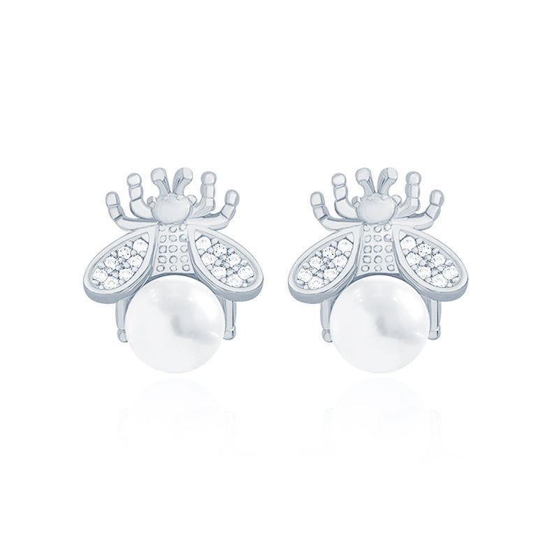 SLUYNZ 925 Sterling Silver Bee Earrings Studs for Women Teen Girls Pearl Earring Stud Insect Bumble Earrings Shiny