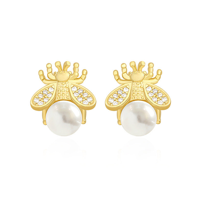SLUYNZ 925 Sterling Silver Bee Earrings Studs for Women Teen Girls Pearl Earring Stud Insect Bumble Earrings Shiny