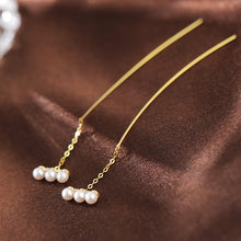 将图片加载到图库查看器，SLUYNZ 925 Sterling Silver Pearl Threader Earring Chain for Women Teen Girls Curve Dangle Earring Tassel Ear Line
