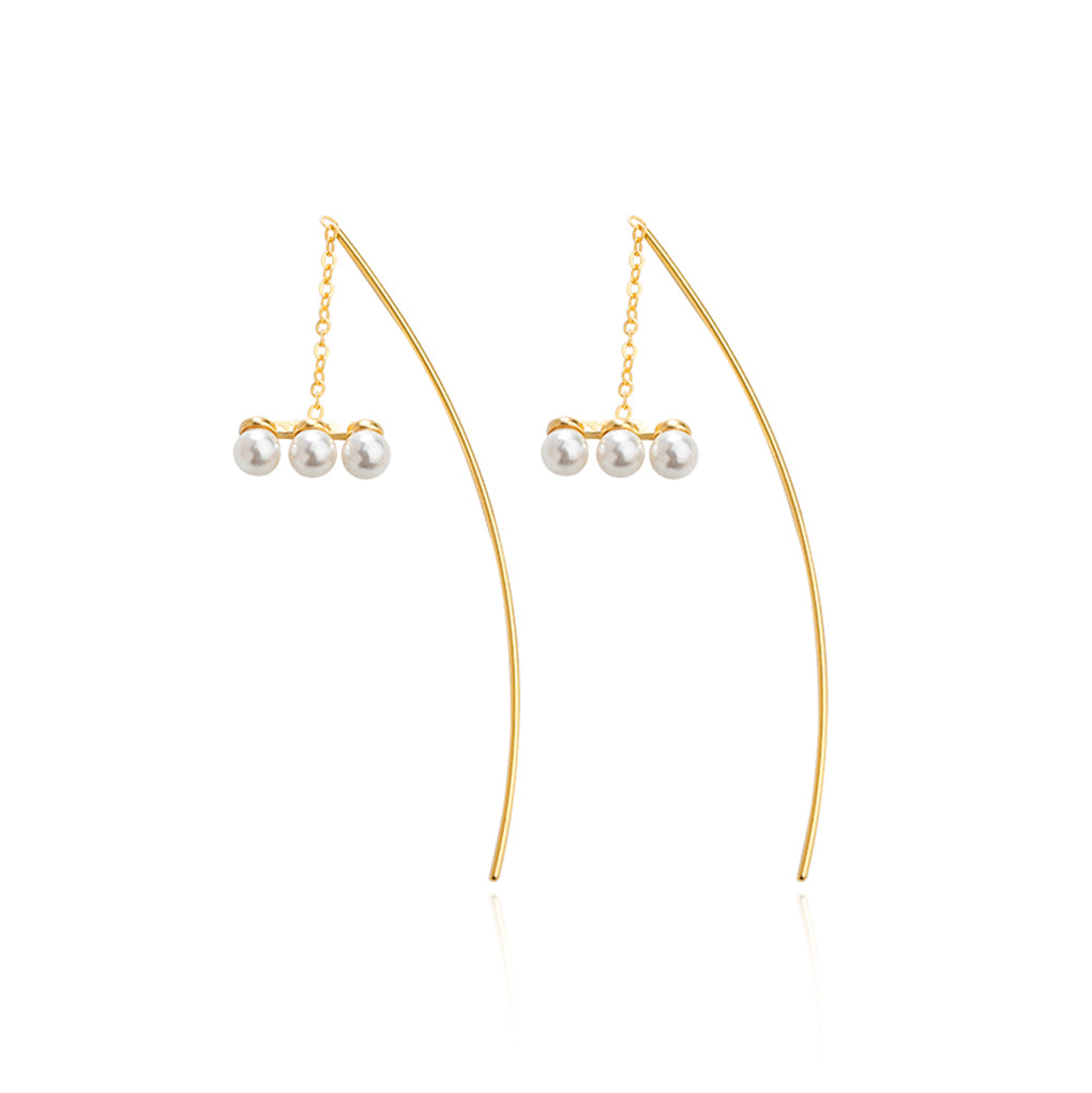 SLUYNZ 925 Sterling Silver Pearl Threader Earring Chain for Women Teen Girls Curve Dangle Earring Tassel Ear Line