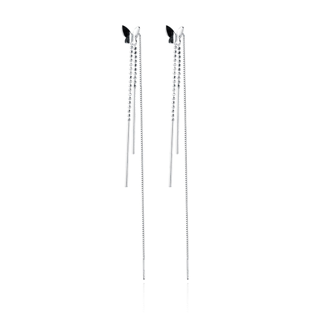 SLUYNZ 925 Sterling Silver Butterfly Earrings Dangle for Women Girls Drop Threader Earring Chain Double Tassel Line Earring