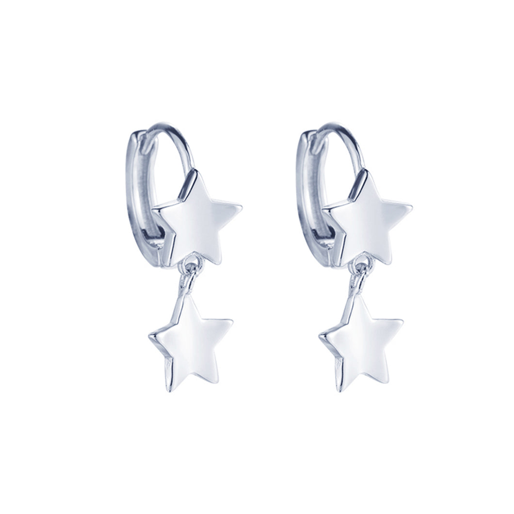 SLUYNZ 925 Sterling Silver Star Earrings Hoop for Womens Teens Girls Double Stars Drop Earrings Small Huggie Hoop Earrings Star Charms Earrings