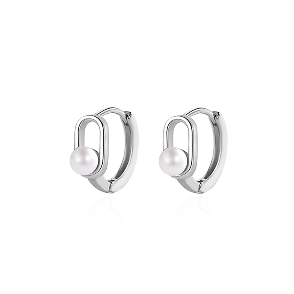SLUYNZ 925 Sterling Silver Pearl Earring Hoop for Women Girls Safety Pin Huggie Hoop Earring Minimalist Bead Ball Earring