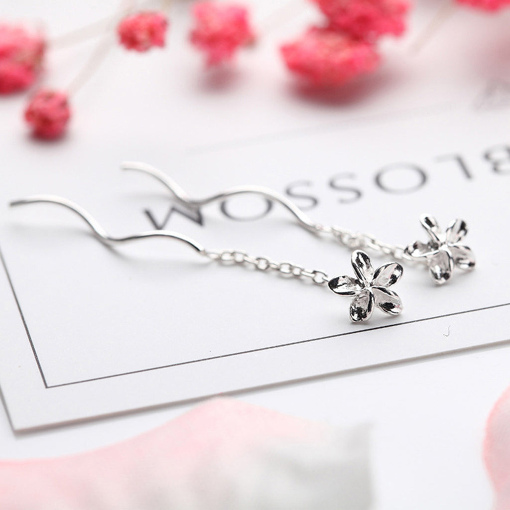 SLUYNZ 925 Sterling Silver Plumeria Flowers Tassel Earrings Dangle for Women Teen Girls Plumeria Flowers Earrings Threader Earrings