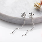 SLUYNZ 925 Sterling Silver Plumeria Flowers Tassel Earrings Dangle for Women Teen Girls Plumeria Flowers Earrings Threader Earrings