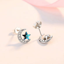 Load image into Gallery viewer, SLUYNZ 925 Sterling Silver Star Moon Earrings Studs For Women Girls Blue Crystal Star Earring Cubic Zirconia Moon Earrings
