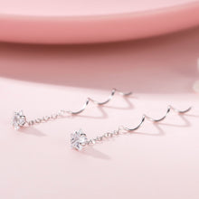 将图片加载到图库查看器，SLUYNZ 925 Sterling Silver Star Earrings Dangle for Women Teen Girls Shiny CZ Tassel Earrings Chain Ear Line Threader Earrings Wave Tassel Earrings Chain

