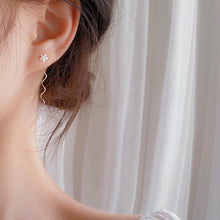 将图片加载到图库查看器，SLUYNZ 925 Sterling Silver Star Earrings Dangle for Women Teen Girls Shiny CZ Tassel Earrings Chain Ear Line Threader Earrings Wave Tassel Earrings Chain
