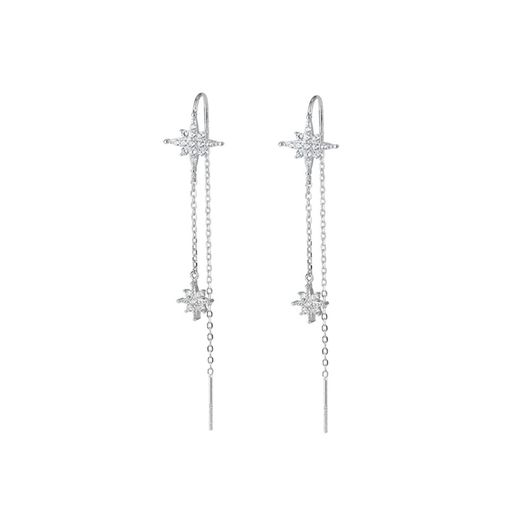 SLUYNZ 925 Sterling Silver Shiny Stars Dangle Earrings for Womens Girls Long Threader Earrings Chain Tassel Earrings