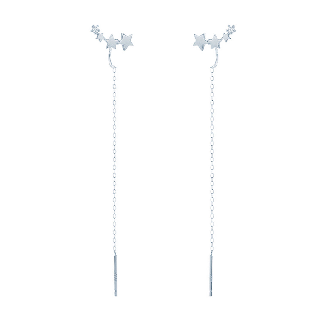 SLUYNZ 925 Sterling Silver Stars Threader Tassel Earrings for Womens Teens Threader Earrings Chain Dangle Earrings Line
