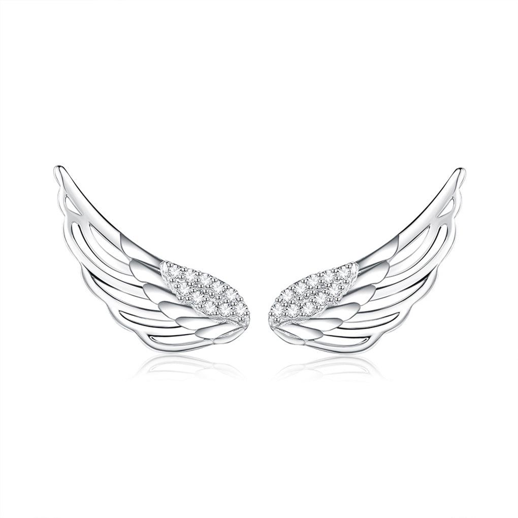 SLUYNZ 925 Sterling Silver Wing Earrings Cuff for Women Teen Girls Feather Crawler Earrings Angle Wings Ear Climber