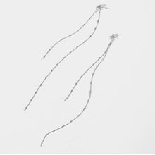 将图片加载到图库查看器，SLUYNZ 925 Sterling Silver CZ Studs 6.3inch Long Chain Earrings Dangle for Women Teen Girls Line Earrings Chain Backs
