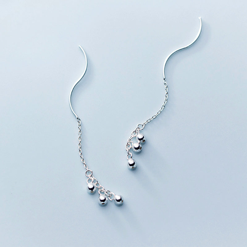 SLUYNZ 925 Sterling Silver Ball Earrings Dangle for Women Teen Girls Threader Earrings Chain Mini Balls Tassel Line Earrings Wave