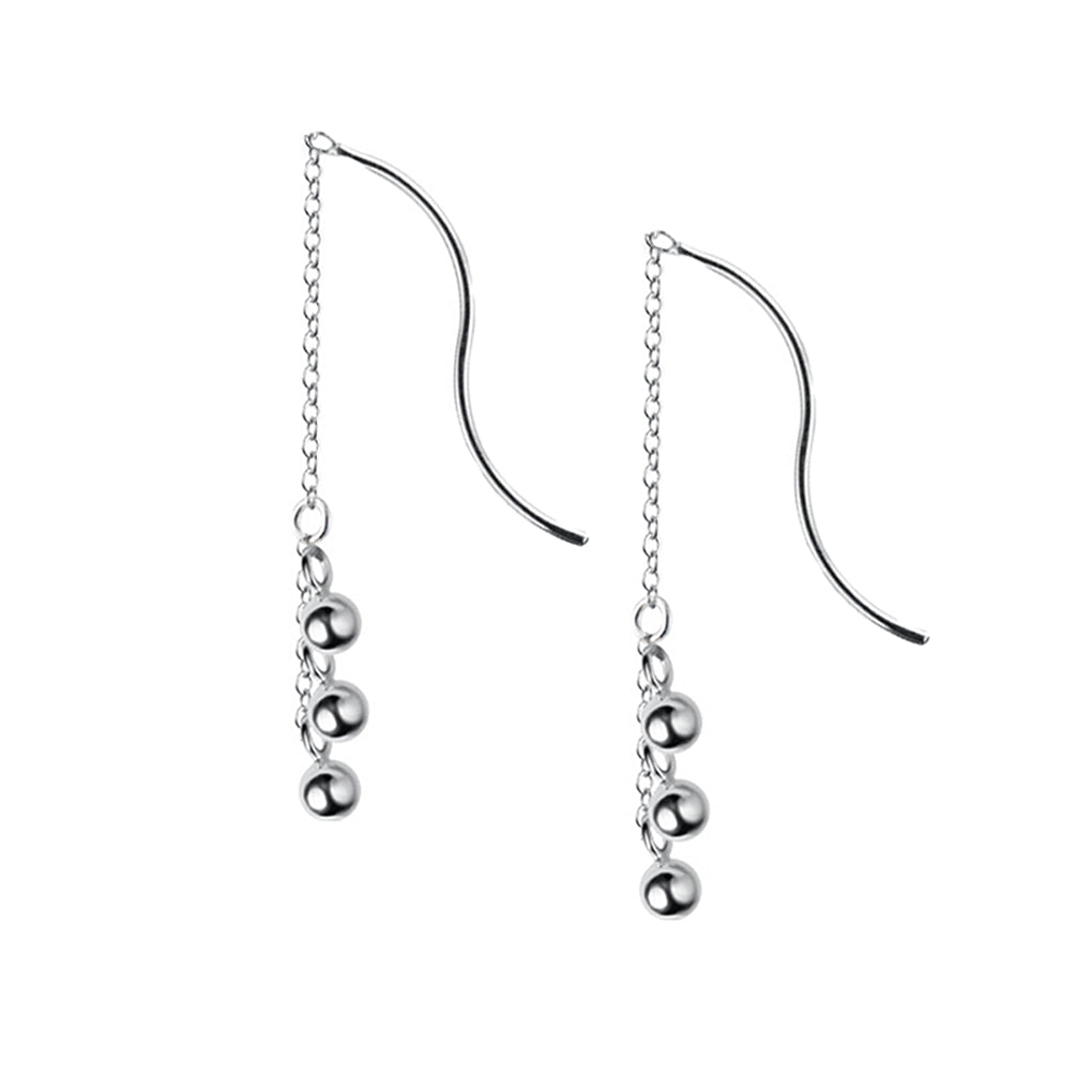 SLUYNZ 925 Sterling Silver Ball Earrings Dangle for Women Teen Girls Threader Earrings Chain Mini Balls Tassel Line Earrings Wave