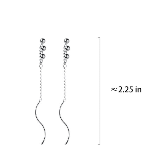 SLUYNZ 925 Sterling Silver Ball Earrings Dangle for Women Teen Girls Threader Earrings Chain Mini Balls Tassel Line Earrings Wave
