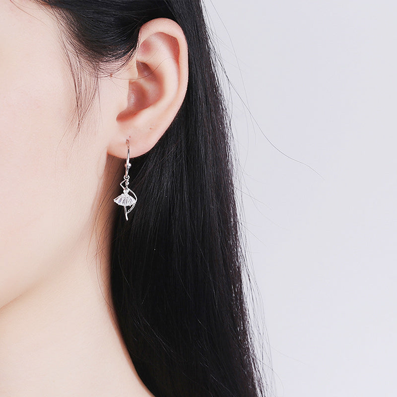 SLUYNZ 925 Sterling Silver Dancer Earrings Hoop for Women Teen Girls Ballet Huggie Hoop Earring Dancing Ballerina Stud Earrings