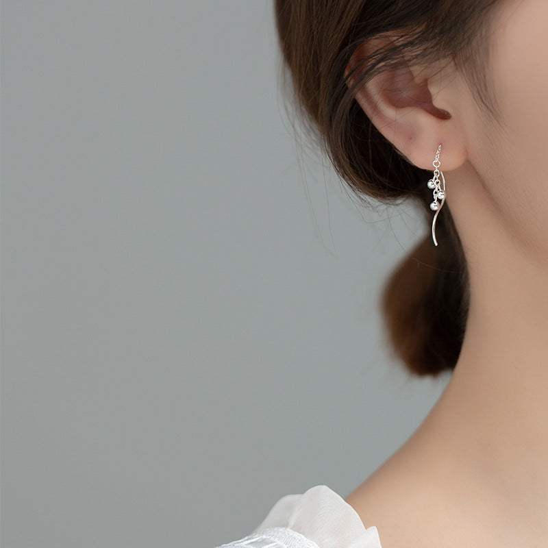 SLUYNZ 925 Sterling Silver Ball Earrings Dangle for Women Teen Girls Threader Earrings Chain Mini Balls Tassel Line Earrings Wave