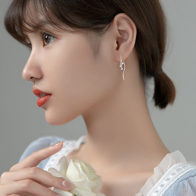 SLUYNZ 925 Sterling Silver Ball Earrings Dangle for Women Teen Girls Threader Earrings Chain Mini Balls Tassel Line Earrings Wave