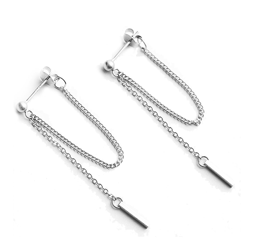 SLUYNZ 925 Sterling Silver Bar Dangle Earrings for Women Teen Girls Threader Earrings Chain