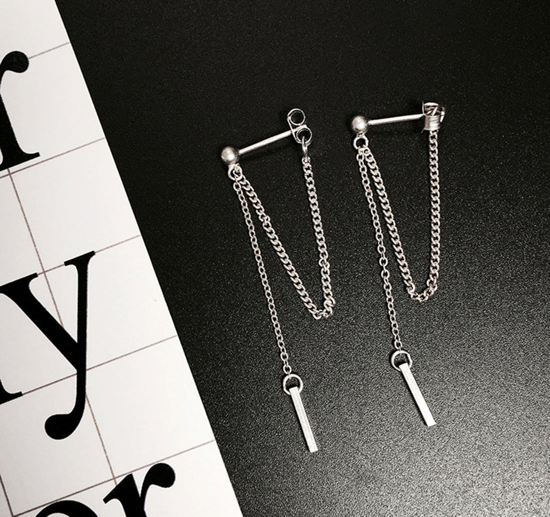 SLUYNZ 925 Sterling Silver Bar Dangle Earrings for Women Teen Girls Threader Earrings Chain