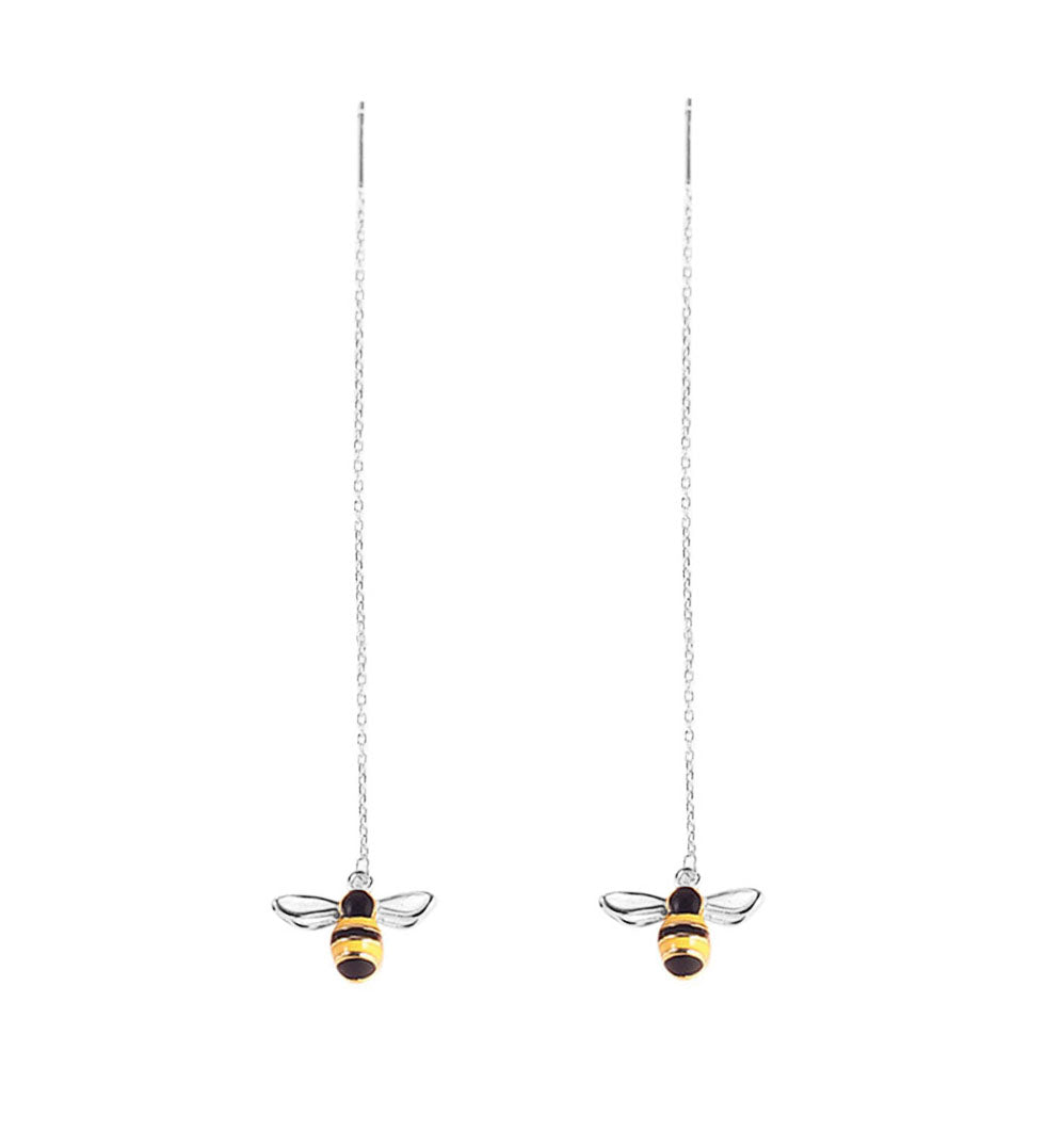 SLUYNZ 925 Sterling Silver Bumble Bee Dangle Earrings for Women Teen Girls Threader Earrings Chain