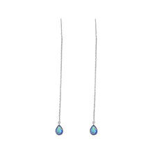 Load image into Gallery viewer, SLUYNZ 925 Sterling Silver Blue Crystal Teardrop Dangle Earrings for Women Teen Girls Droplet Threader Earrings Tassel Chain
