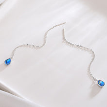 将图片加载到图库查看器，SLUYNZ 925 Sterling Silver Blue Crystal Teardrop Dangle Earrings for Women Teen Girls Droplet Threader Earrings Tassel Chain
