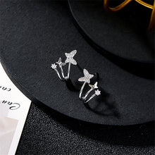 将图片加载到图库查看器，SLUYNZ 925 Sterling Silver Shiny Butterfly Cuff Earrings for Womens Teens CZ Wrap Earrings Pair Butterfly Climber Earrings Studs
