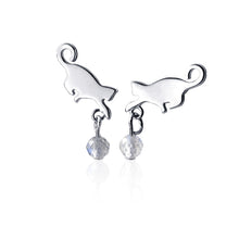 将图片加载到图库查看器，SLUYNZ 925 Sterling Silver Cat Drop Earrings Studs Shiny CZ Earrings for Women Teen Dog Drop Earrings Mini Pet Animal Studs
