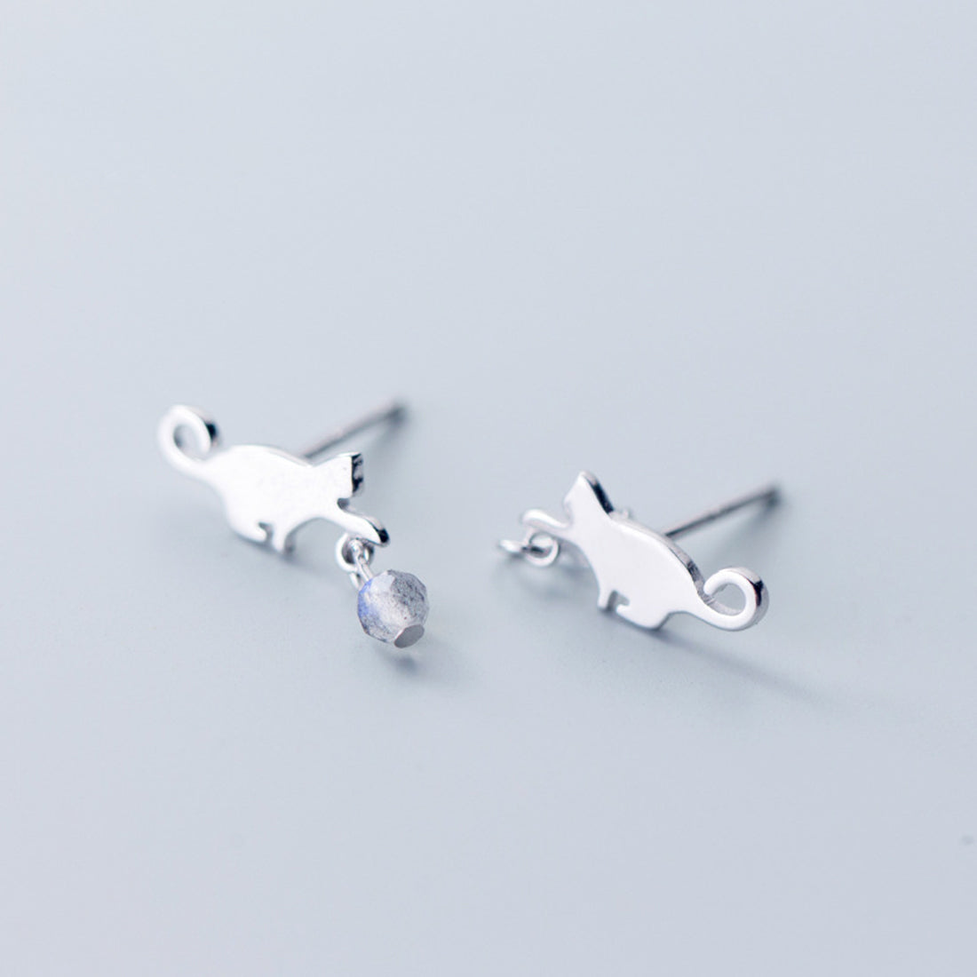 SLUYNZ 925 Sterling Silver Cat Drop Earrings Studs Shiny CZ Earrings for Women Teen Dog Drop Earrings Mini Pet Animal Studs