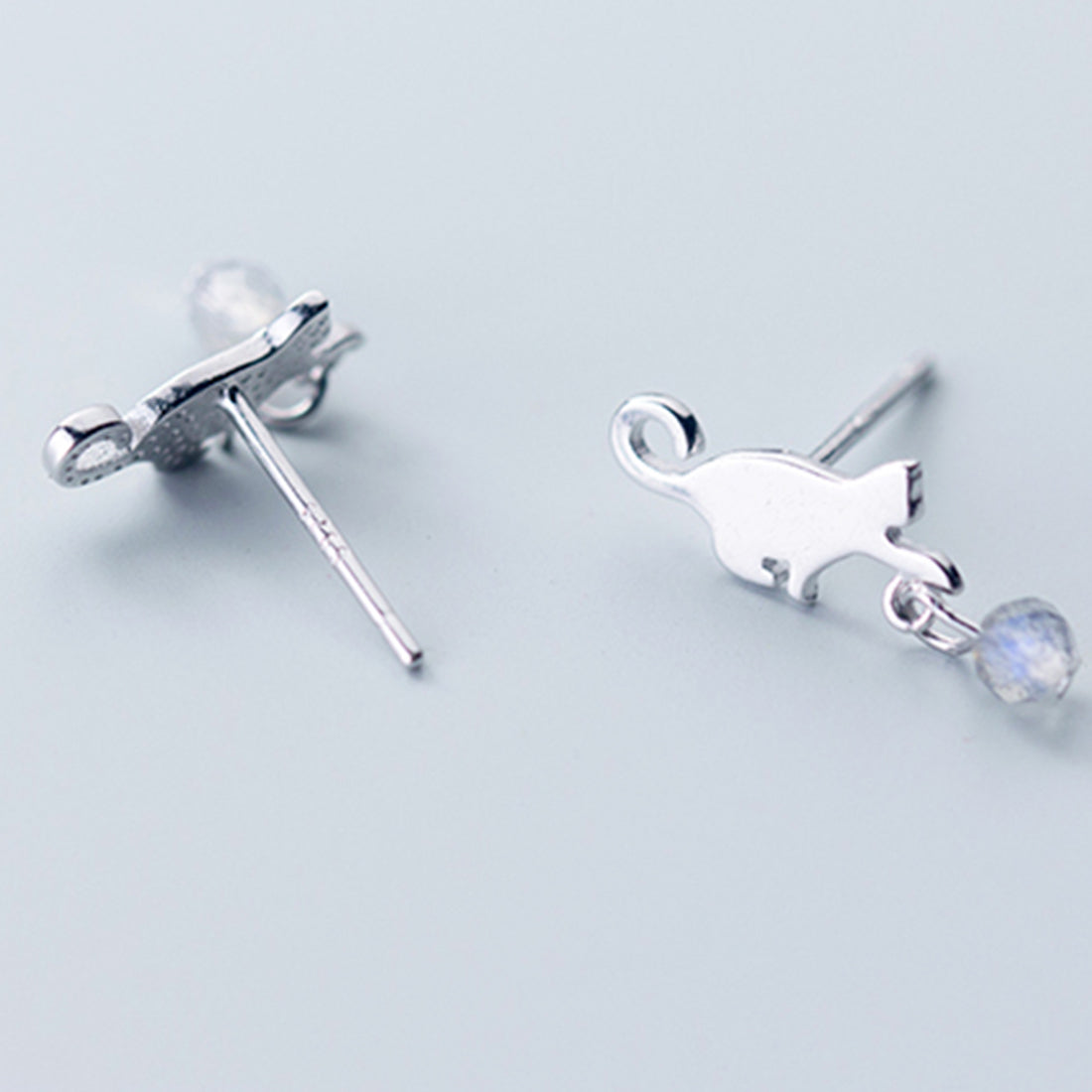 SLUYNZ 925 Sterling Silver Cat Drop Earrings Studs Shiny CZ Earrings for Women Teen Dog Drop Earrings Mini Pet Animal Studs