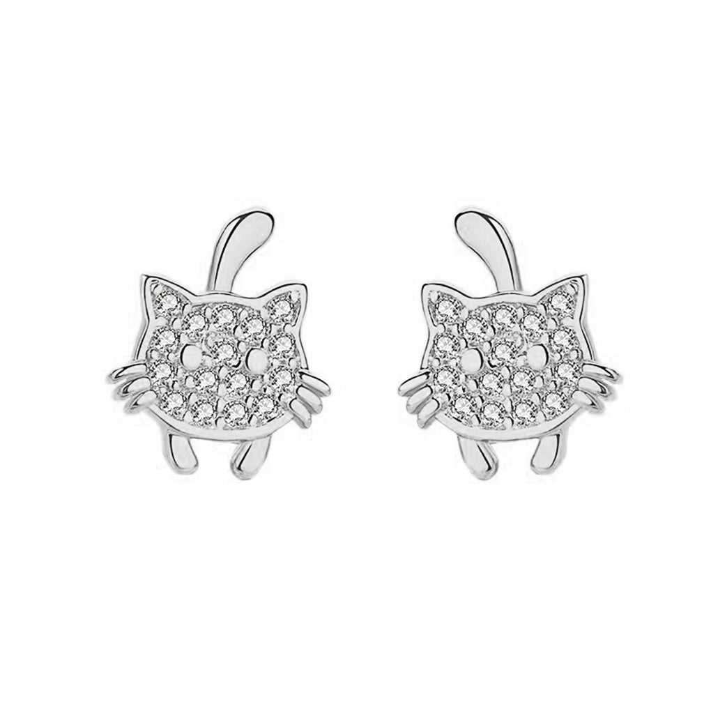 SLUYNZ 925 Sterling Silver Cat Earrings Stud for Women Teen Girls Pet Earring Mini Stud