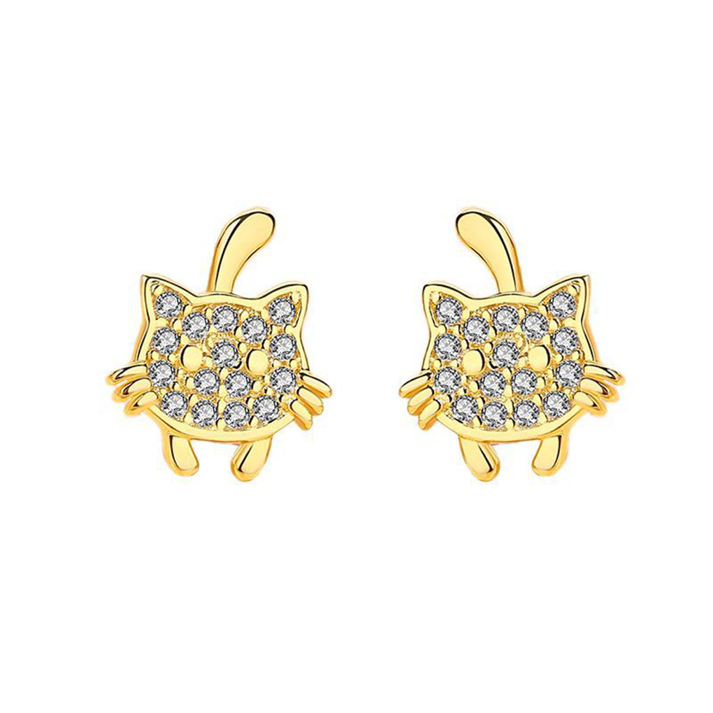 SLUYNZ 925 Sterling Silver Cat Earrings Stud for Women Teen Girls Pet Earring Mini Stud