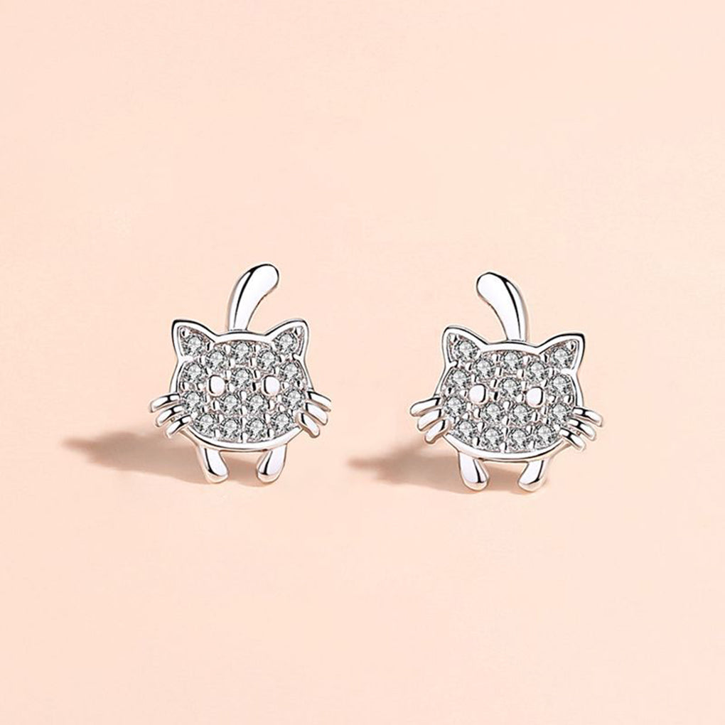 SLUYNZ 925 Sterling Silver Cat Earrings Stud for Women Teen Girls Pet Earring Mini Stud