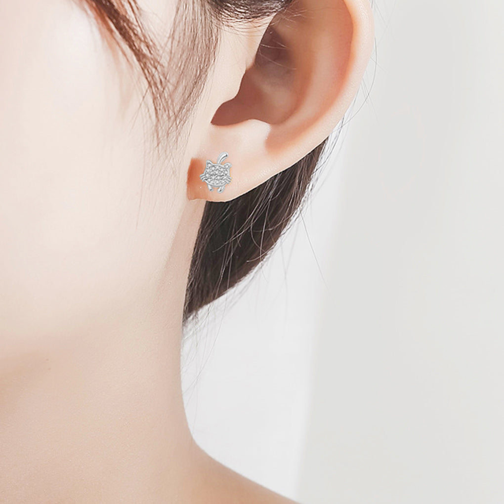 SLUYNZ 925 Sterling Silver Cat Earrings Stud for Women Teen Girls Pet Earring Mini Stud