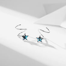 Load image into Gallery viewer, SLUYNZ 925 Sterling Silver Blue Crystal Star Earrings Cuff for Teen Girls Fashion Star Wrap Earrings
