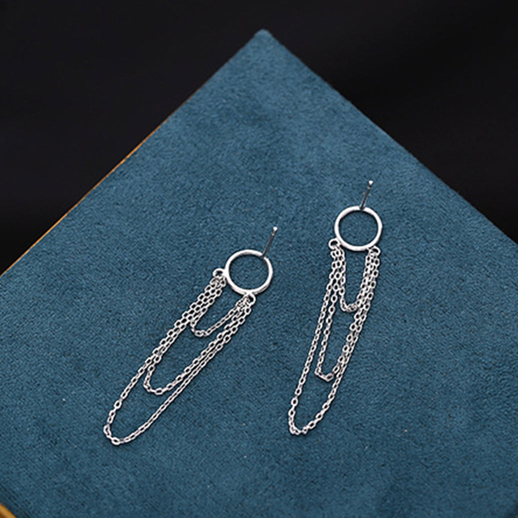 SLUYNZ 925 Sterling Silver Circle Earrings Dangle Tassel Chain for Women Fashion Dangle Earrings Chain