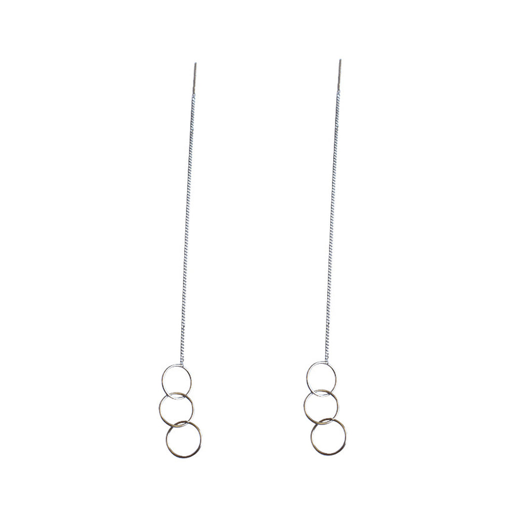 SLUYNZ 925 Sterling Silver Tri Circles Drop Dangle Earrings for Women Teen Girls Threader Earrings Chain Tassel Earrings