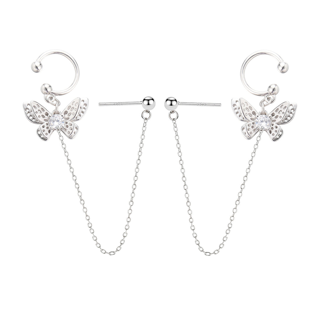 SLUYNZ 925 Sterling Silver Elegant Butterfly Cuff Earrings Chain for Women Teen Girls Butterfly Earrings Crawler Earrings Wrap
