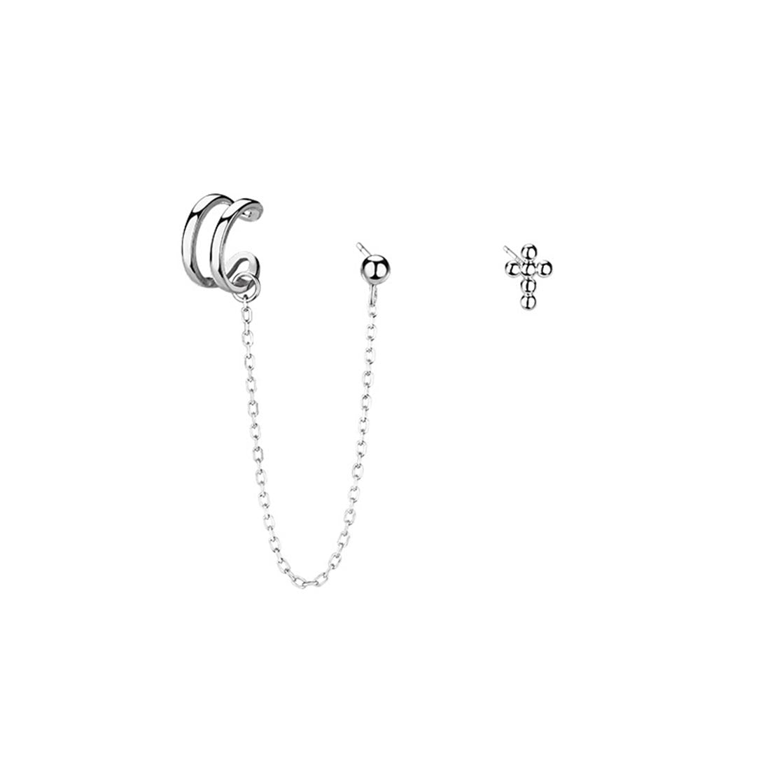 SLUYNZ 925 Sterling Silver Asymmetric Cuff Earrings Studs for Women Teen Girls Cross Studs Earrings Crawler Earrings Wrap