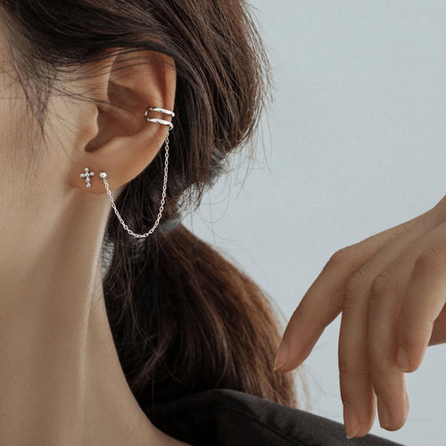 SLUYNZ 925 Sterling Silver Asymmetric Cuff Earrings Studs for Women Teen Girls Cross Studs Earrings Crawler Earrings Wrap