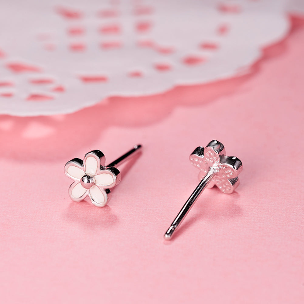 FarryDream 925 Sterling Silver Little Daisy Studs Earrings for Teen Girls Petite Flowers Earrings (white)