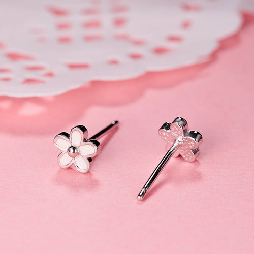 FarryDream 925 Sterling Silver Little Daisy Studs Earrings for Teen Girls Petite Flowers Earrings (white)