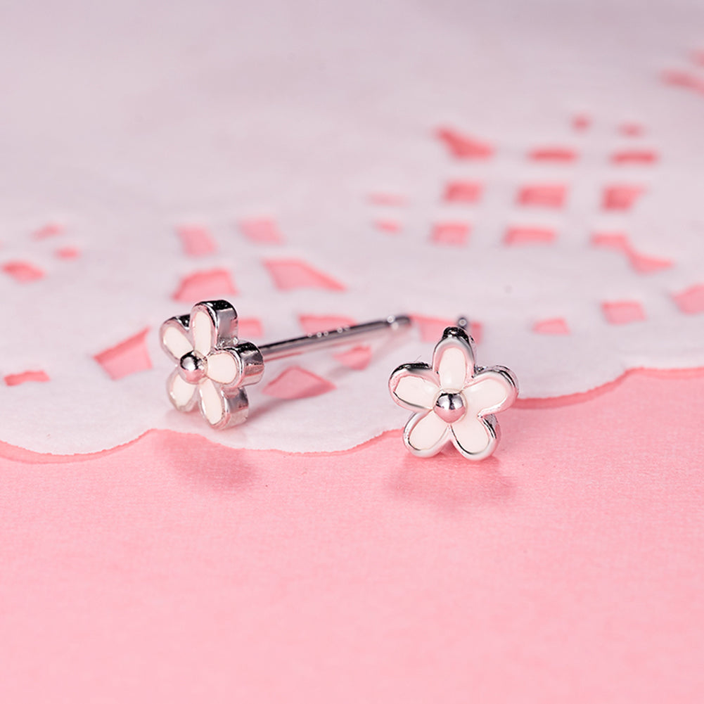 FarryDream 925 Sterling Silver Little Daisy Studs Earrings for Teen Girls Petite Flowers Earrings (white)