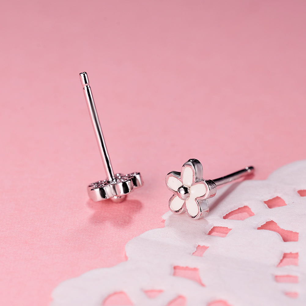 FarryDream 925 Sterling Silver Little Daisy Studs Earrings for Teen Girls Petite Flowers Earrings (white)