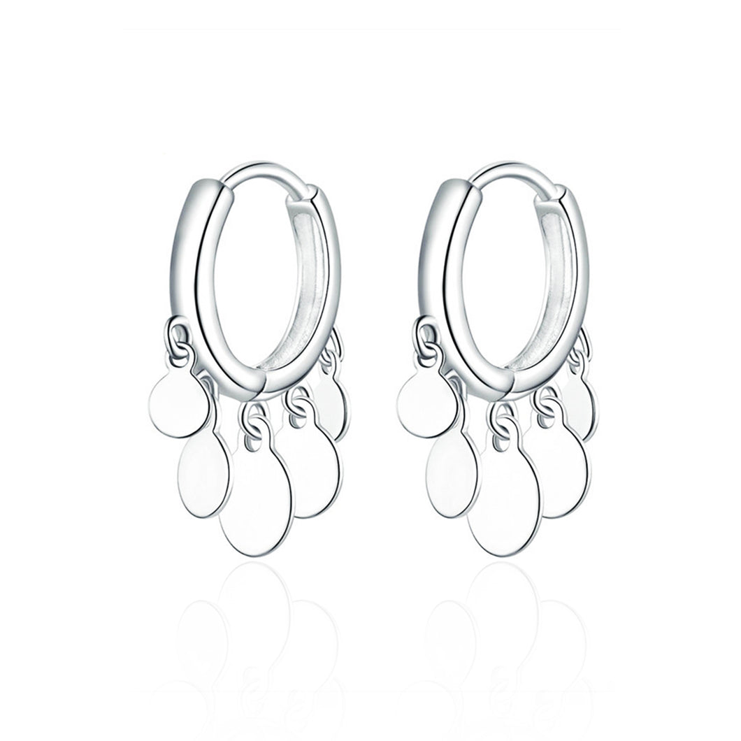 SLUYNZ 925 Sterling Silver Disc Earrings Hoop for Women Teen Mini Coin Drop Earrings Tassel Huggie Hoop Earrings Studs