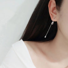 将图片加载到图库查看器，SLUYNZ 925 Sterling Silver CZ Droplet Dangle Earrings Chain for Women Teen Girls Sparkling CZ Studs Earrings Tassel Chain
