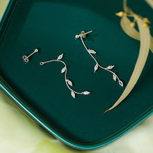 将图片加载到图库查看器，SLUYNZ New Arrival 925 Sterling Silver Droplet Threader Earrings Chain for Women Teen Girls Olive Leaves Dangle Earrings
